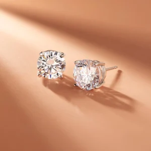 Unisex cubic zirconia princess-cut moissanite stud earrings, butterfly clasp style.