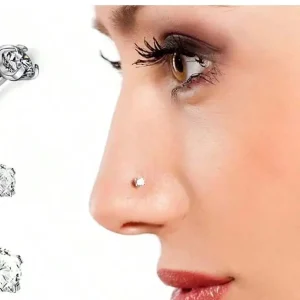 Stainless Steel Zircon Nose Stud - Round L-Shaped Titanium Steel Nose Jewelry, Stylish Piercing Jewelry
