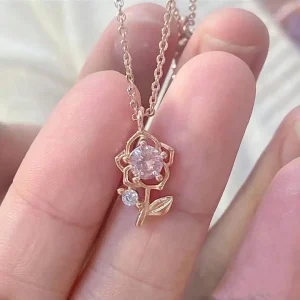 Women's Flower Necklace Valentine's Day Rose Pendant Necklace Clavicle Chain Jewelry Gift